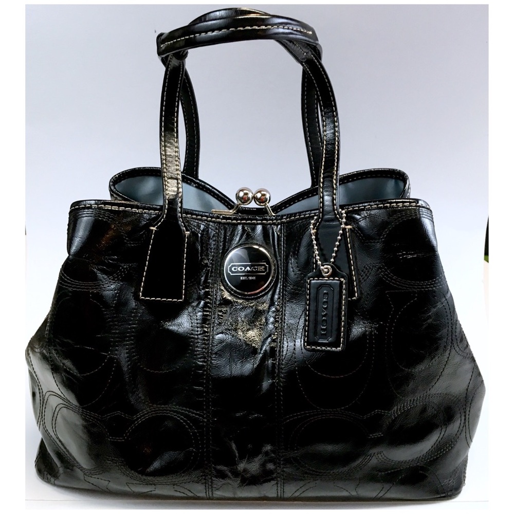 COACH Stitch Patent Leather Caryall Satchel Black